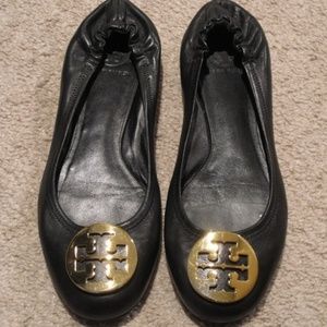 EUC Tory Burch Reva flats, black/gold 7.5